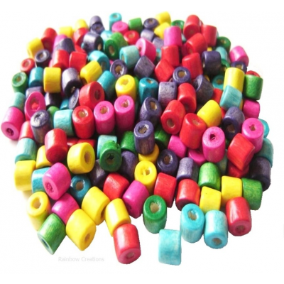 Small Wooden Rainbow Tube Shape Beads
